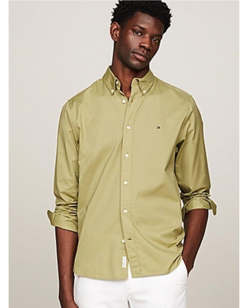 CAMISA TOMMY HILFIGER FLEX DE CORTE REGULAR VERDE OLIVA