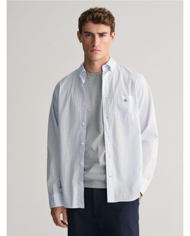 CAMISA GANT REGULAR FIT DE POPELIN CUADROS VICHY CELESTE BLANCO