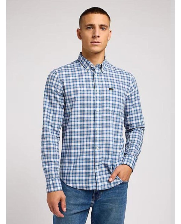 CAMISA LEE CUADROS AZULES LOGO BOLSILLO AZUL