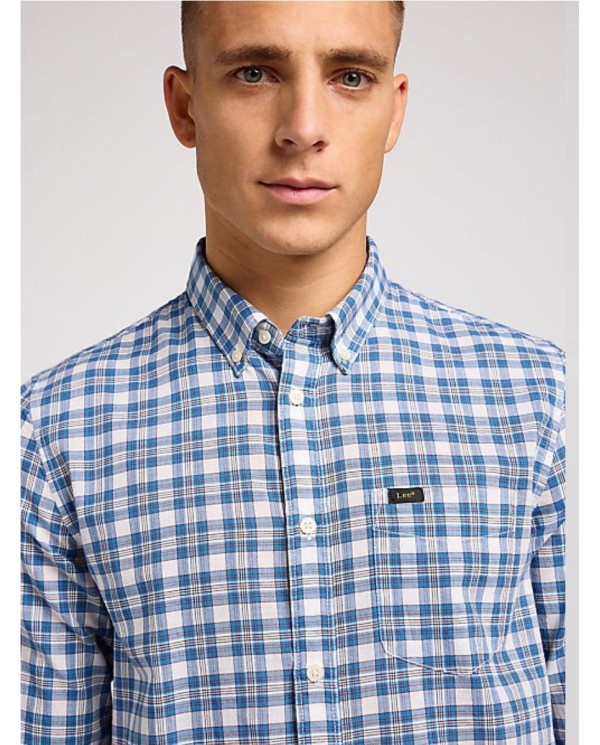CAMISA LEE CUADROS AZULES LOGO BOLSILLO AZUL