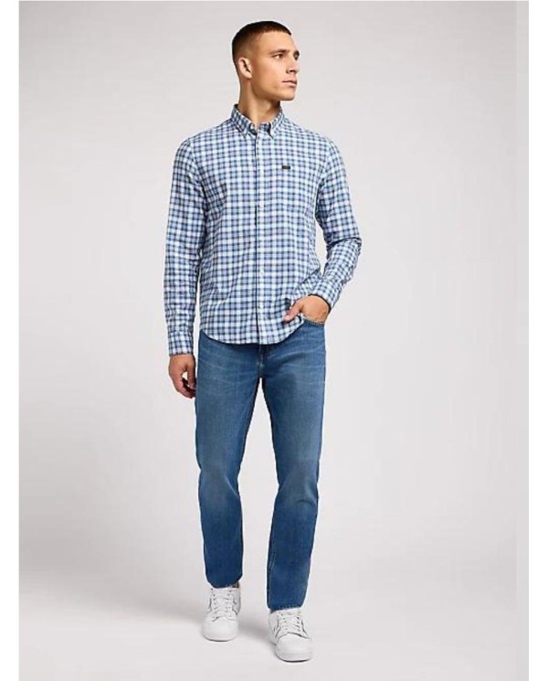 CAMISA LEE CUADROS AZULES LOGO BOLSILLO AZUL