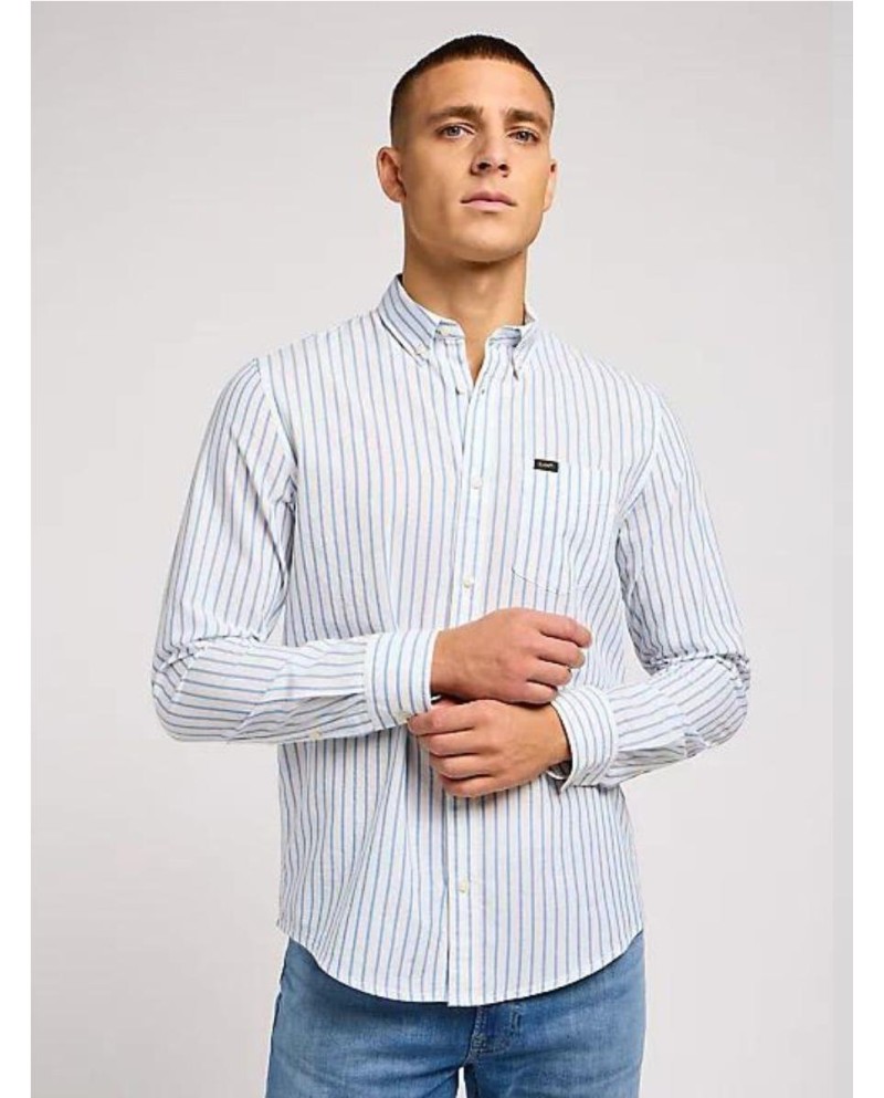 CAMISA LEE BUTTON DOWN SHIRT IN BRIGHT WHITE AZUL BLANCO