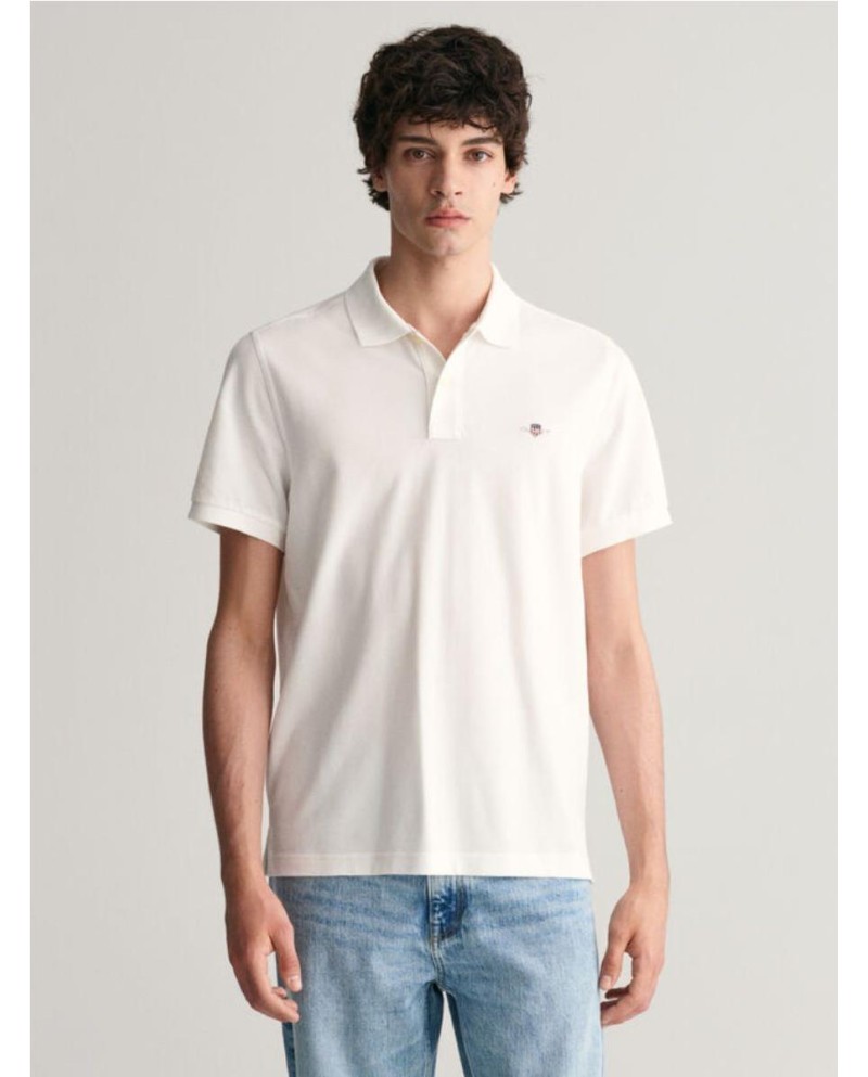 Polo GANT de piqué Regular Fit Shield BLANC BLANCO