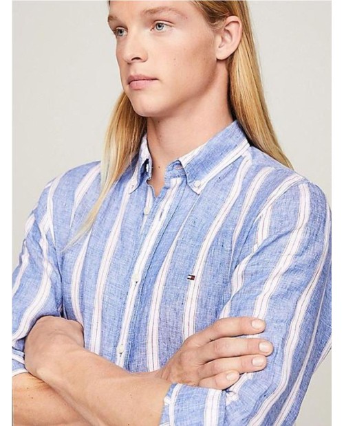 CAMISATOMMY REGULAR DE LINO CON DISEÑO DE RAYAS MULTICOLOR