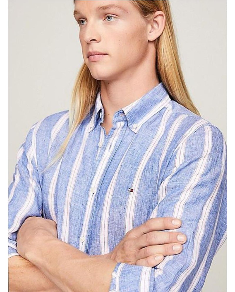 CAMISATOMMY REGULAR DE LINO CON DISEÑO DE RAYAS MULTICOLOR
