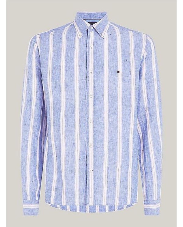 CAMISATOMMY REGULAR DE LINO CON DISEÑO DE RAYAS MULTICOLOR