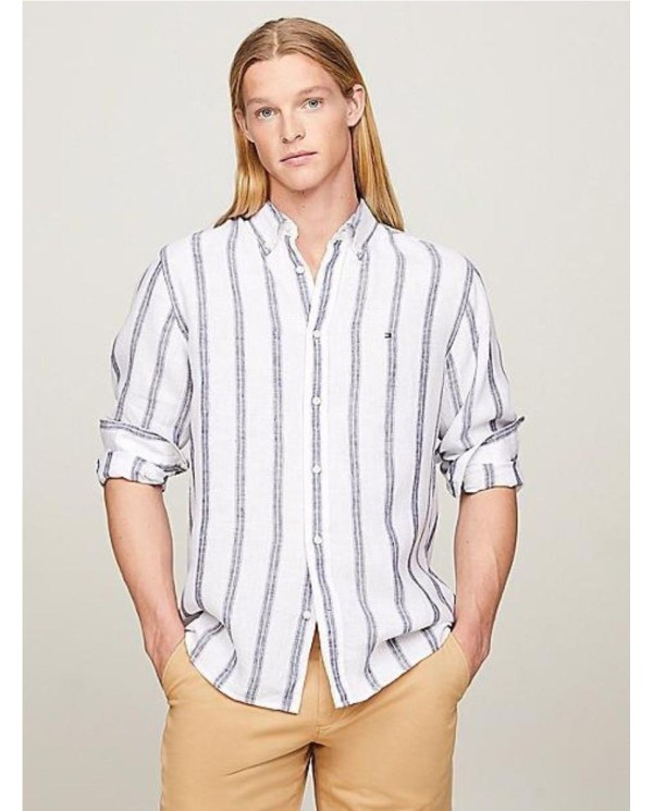 CAMISATOMMY REGULAR DE LINO CON DISEÑO DE RAYAS BLANCO