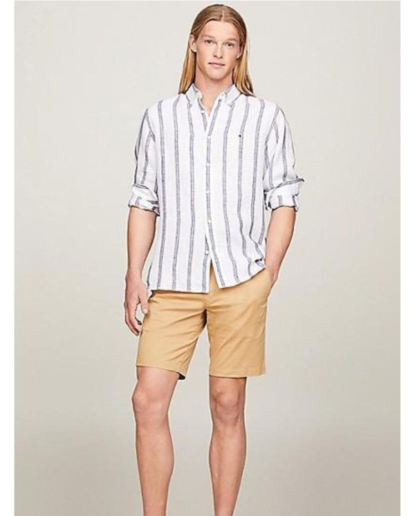 CAMISATOMMY REGULAR DE LINO CON DISEÑO DE RAYAS BLANCO