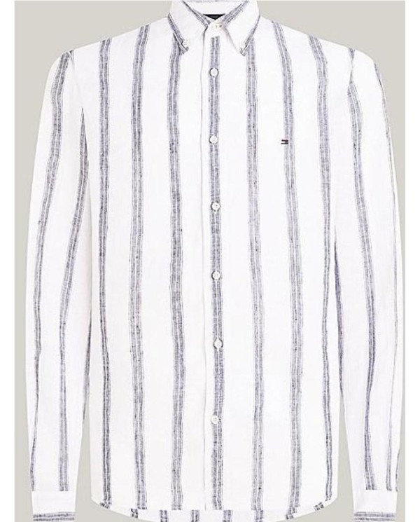 CAMISATOMMY REGULAR DE LINO CON DISEÑO DE RAYAS BLANCO