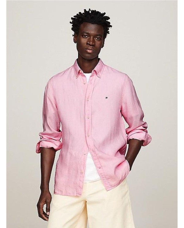 CAMISA TOMMY  DE LINO TEÑIDO CON PIGMENTOS ROSA