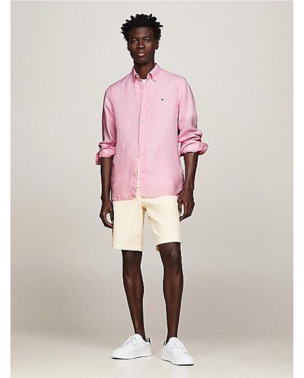 CAMISA TOMMY  DE LINO TEÑIDO CON PIGMENTOS ROSA