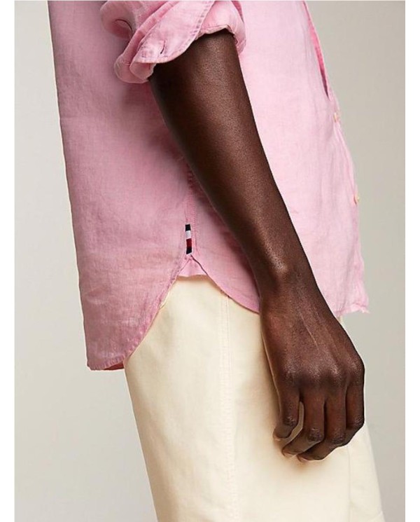 CAMISA TOMMY  DE LINO TEÑIDO CON PIGMENTOS ROSA