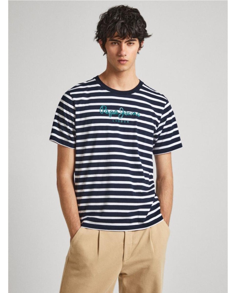 CAMISETA  PEPE JEANS FIT REGULAR DE RAYAS AZUL OSCURO
