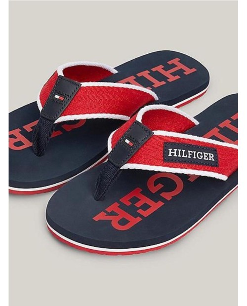 CHANCLAS TOMMY HILFIGER CON TIRAS DE TEJIDO TRENZADO MARINO