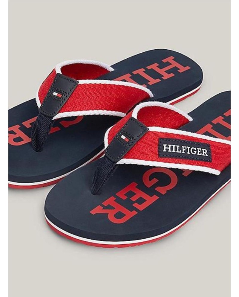 CHANCLAS TOMMY HILFIGER CON TIRAS DE TEJIDO TRENZADO MARINO