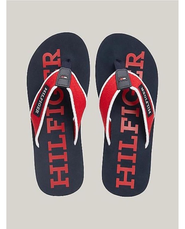 CHANCLAS TOMMY HILFIGER CON TIRAS DE TEJIDO TRENZADO MARINO