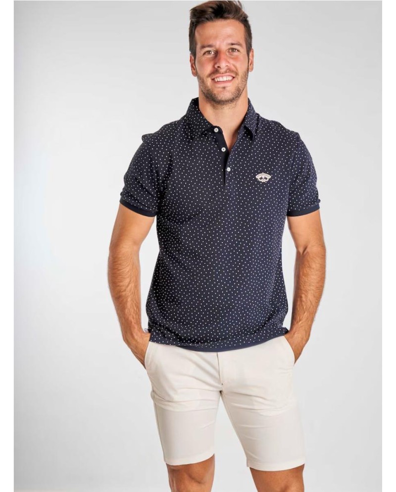 Polo SPAGNOLO  piqué de hombre color azul estampado lunares marino manga corta AZUL OSCURO