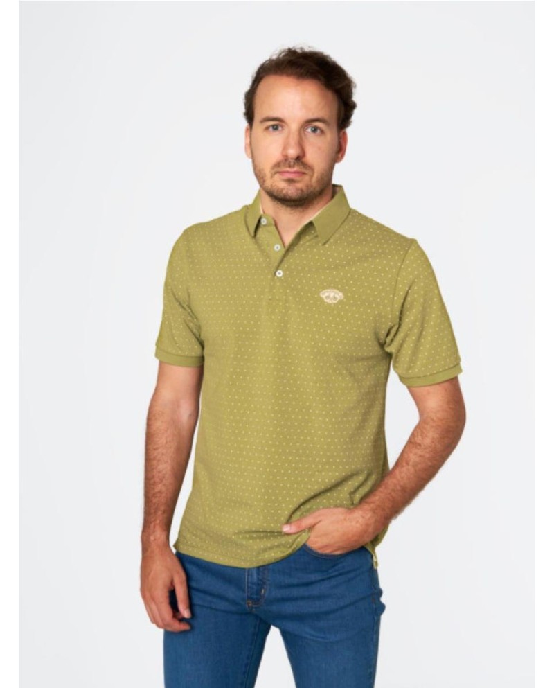 Polo SPAGNOLO  piqué de hombre color azul estampado lunares marino manga corta VERDE