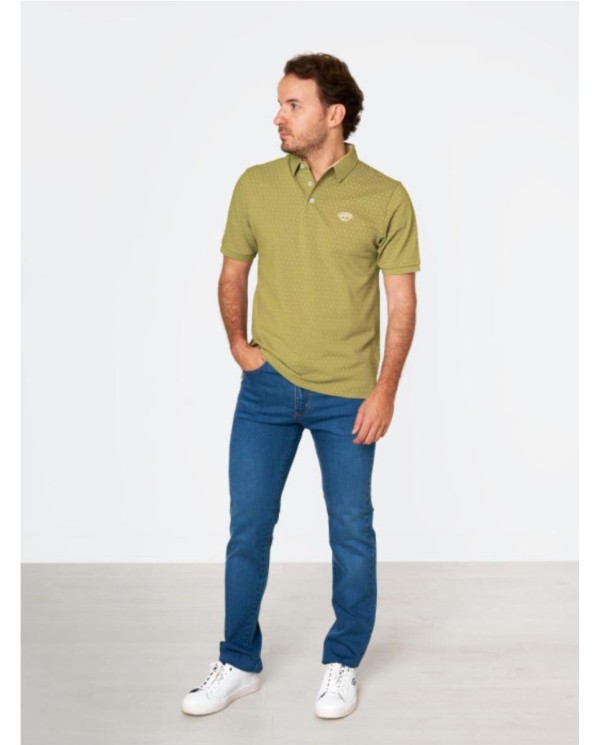 Polo SPAGNOLO  piqué de hombre color azul estampado lunares marino manga corta VERDE