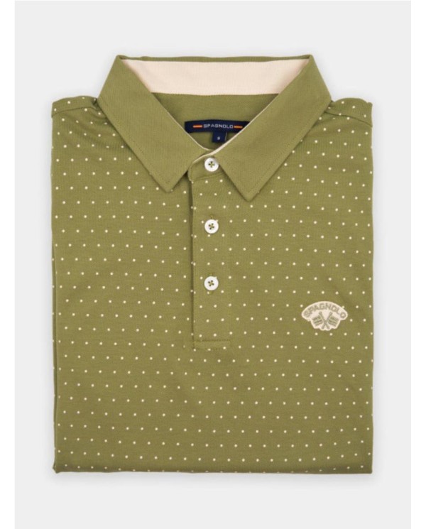 Polo SPAGNOLO  piqué de hombre color azul estampado lunares marino manga corta VERDE