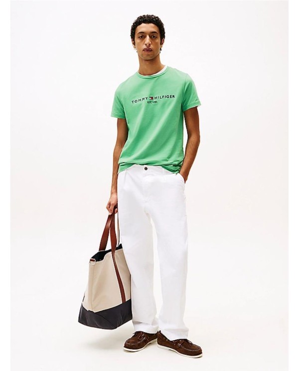 Camiseta slim con logo bordado VERDE