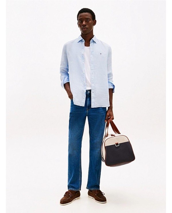 Camisa de corte regular en lino AZUL