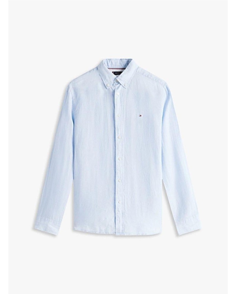 Camisa de corte regular en lino AZUL Camisa de corte regular en lino AZUL