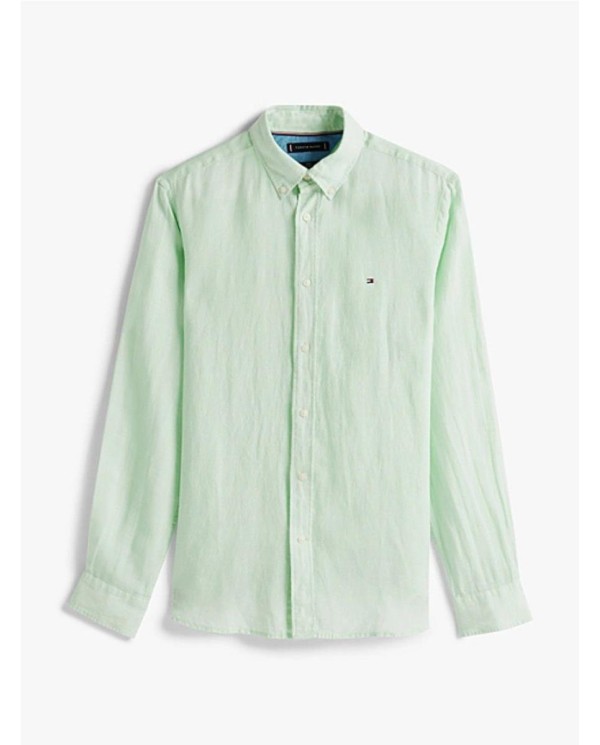 Camisa de corte regular en lino VERDE