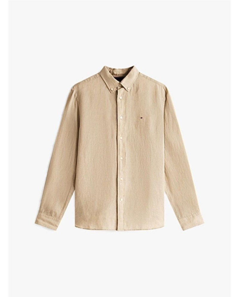Camisa de corte regular en lino BEIG Camisa de corte regular en lino BEIG