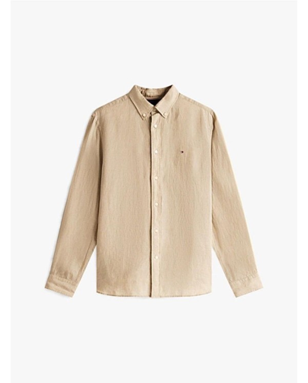 Camisa de corte regular en lino BEIG