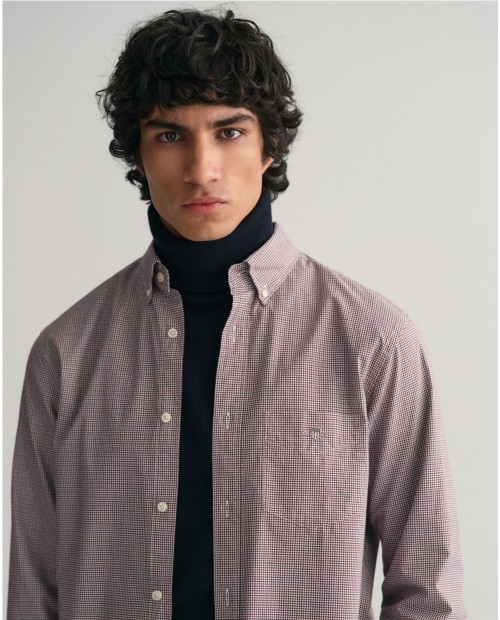 CAMISA REGULAR FIT DE POPELIN MICRO CUADRO GANT GRANATE 2